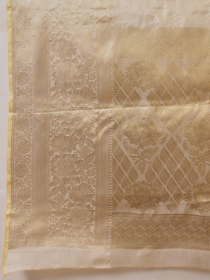 Attractive Beige Zari Weaving Tissue Silk Bollywood Saree