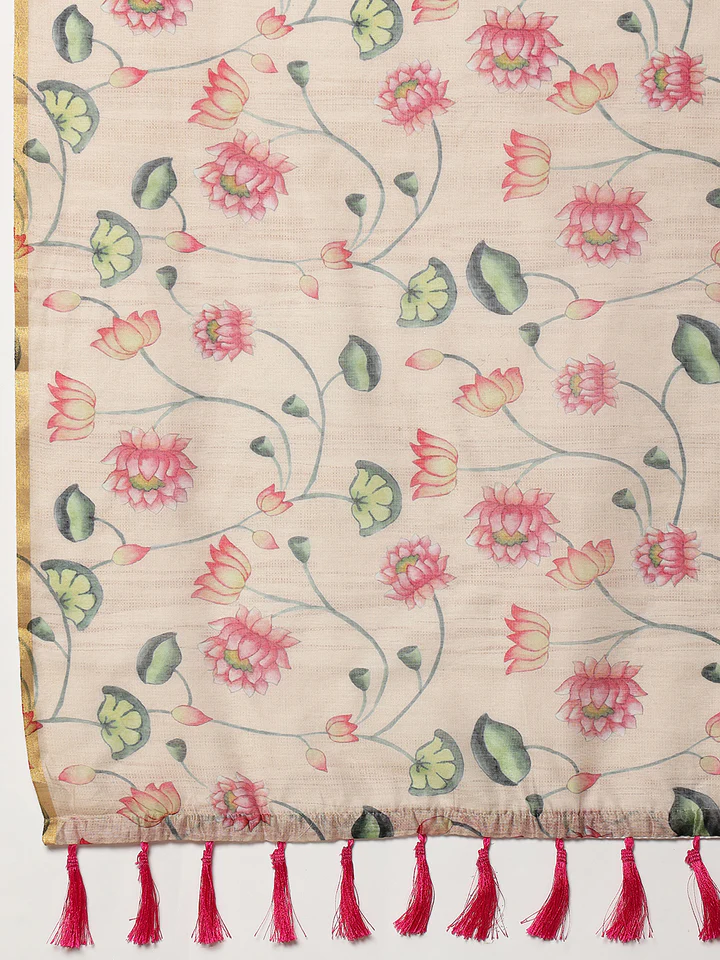 Impressive Beige Digital Printed Cotton Festival Saree