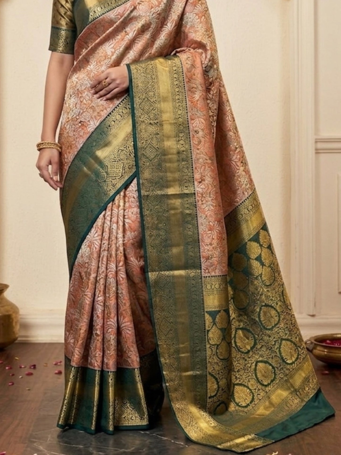 Royal Pink & Green Heavy Zari Work Pattu Silk Saree