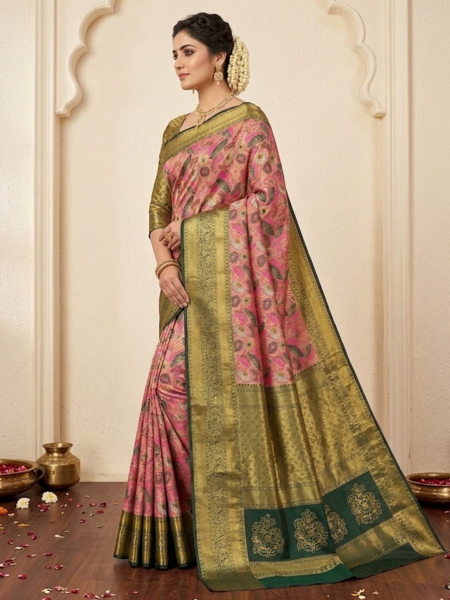Attractive Pink Heavy Zari Work Wedding Wear Pattu Silk Saree