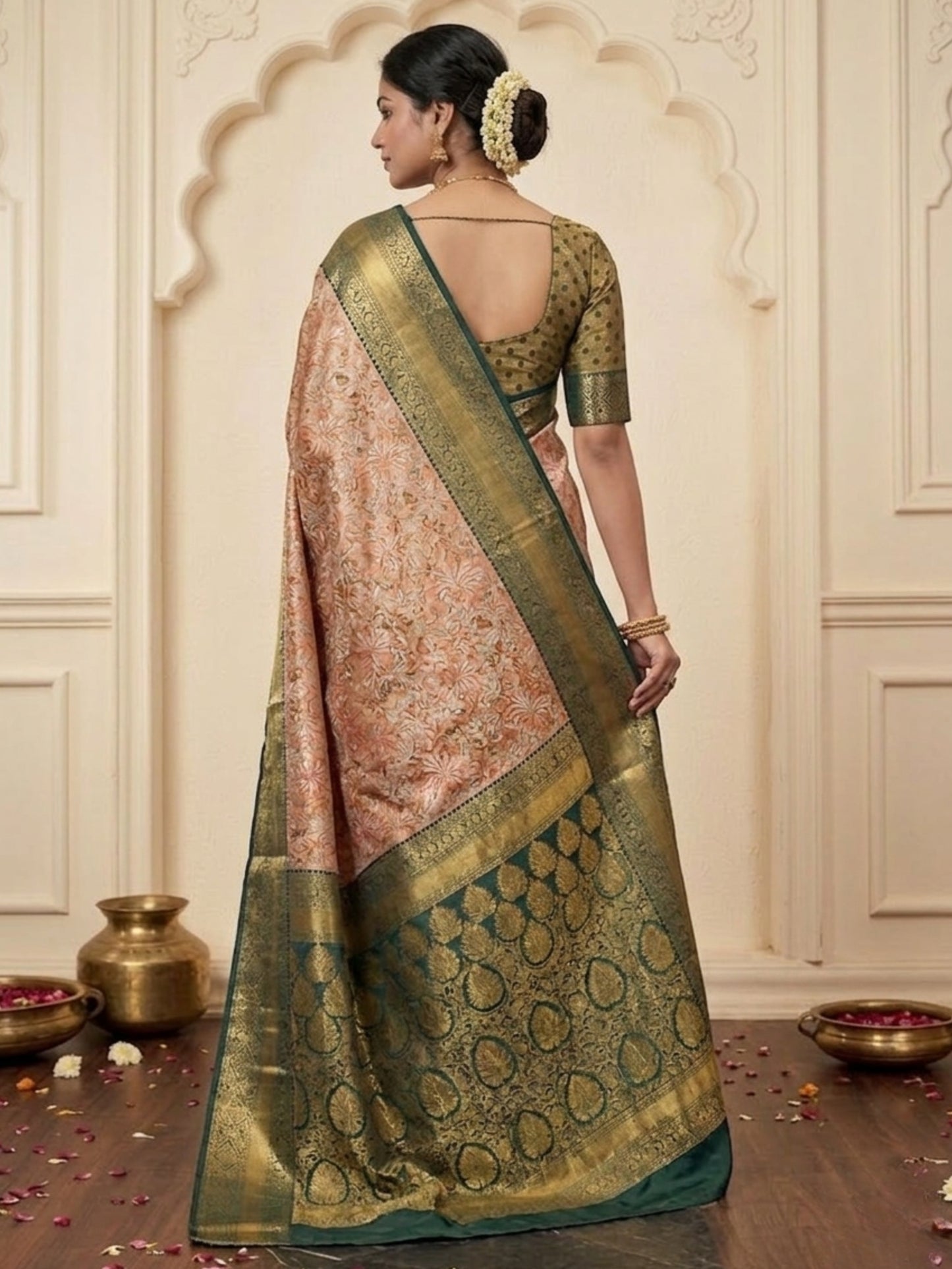 Royal Pink & Green Heavy Zari Work Pattu Silk Saree