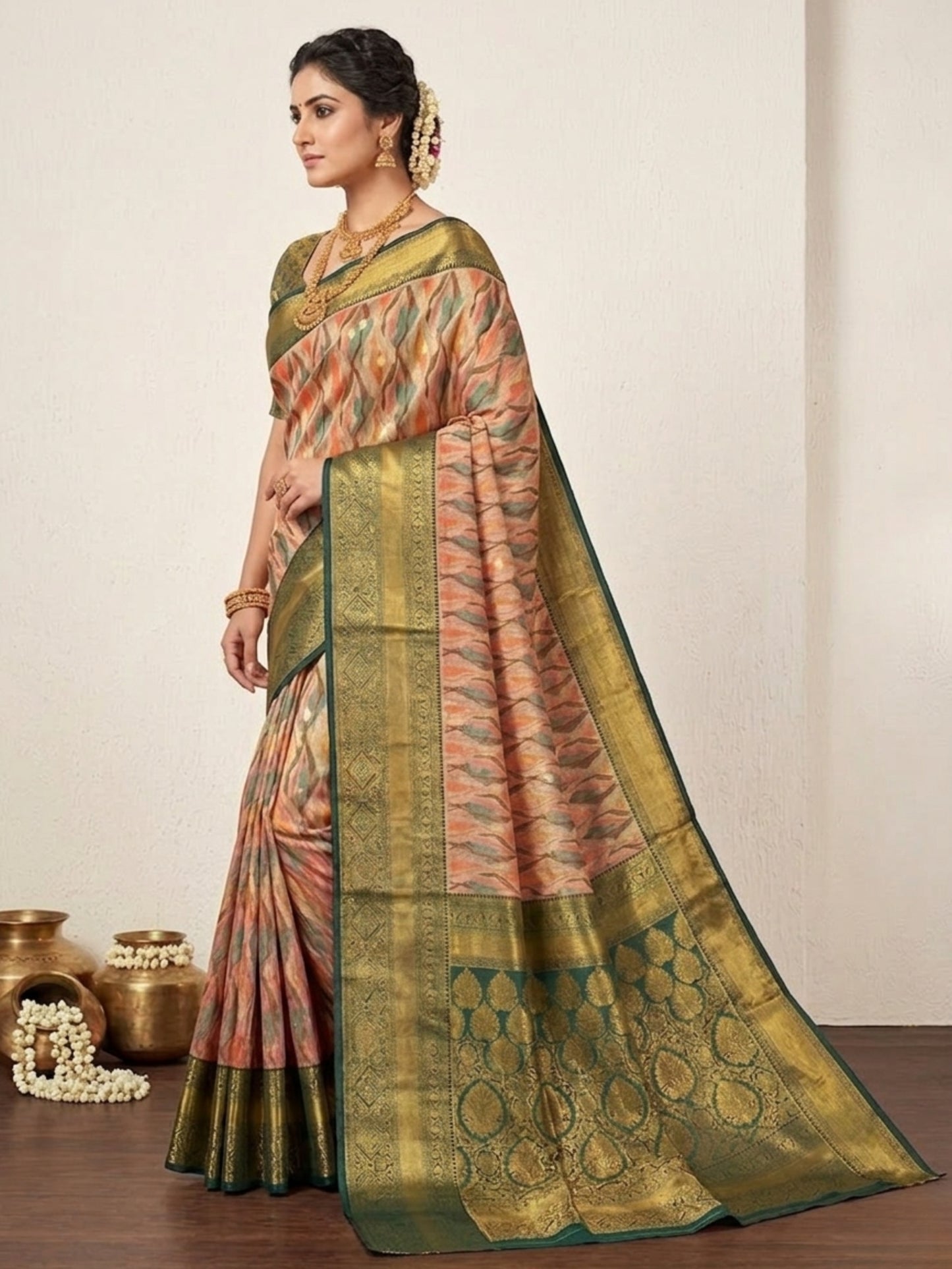 Impressive Pink & Green Heavy Zari Work Pattu Silk Saree