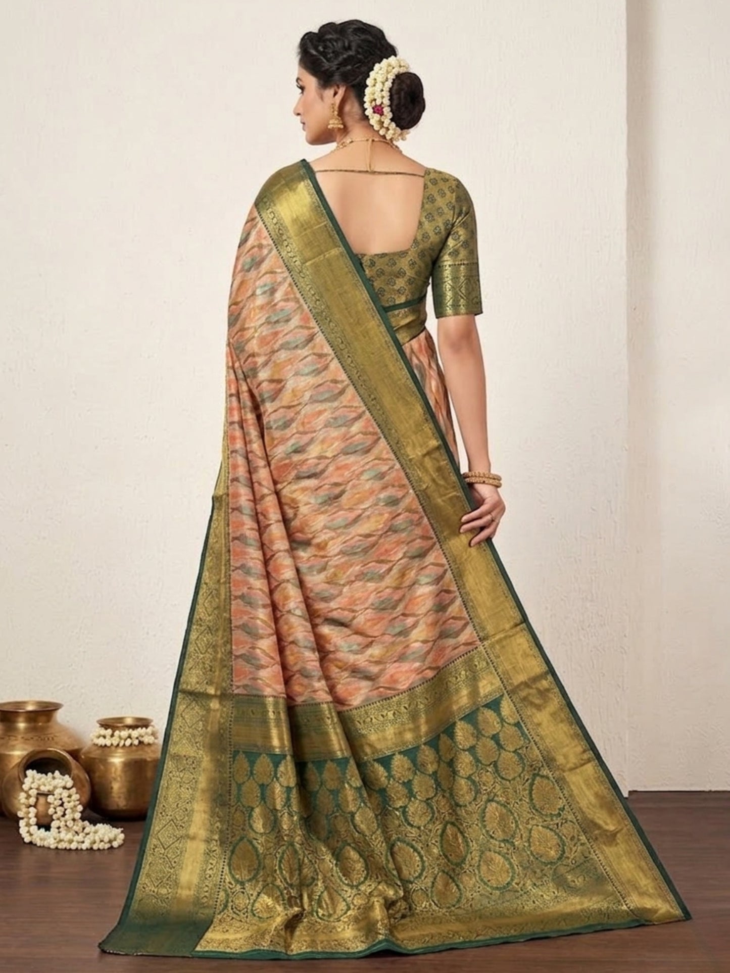 Impressive Pink & Green Heavy Zari Work Pattu Silk Saree