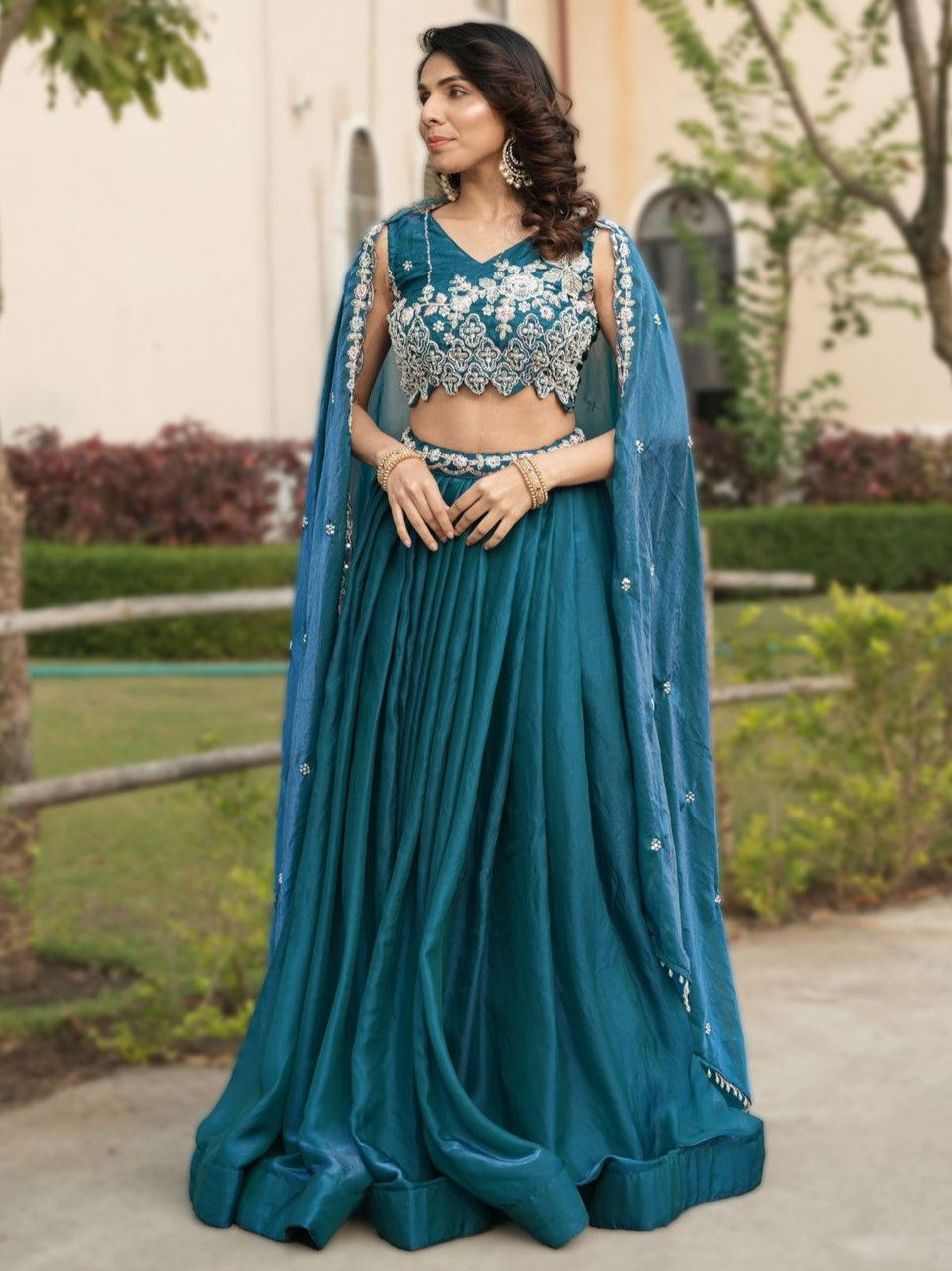 Attractive Blue Embroidered Silk Wedding Lehenga Choli