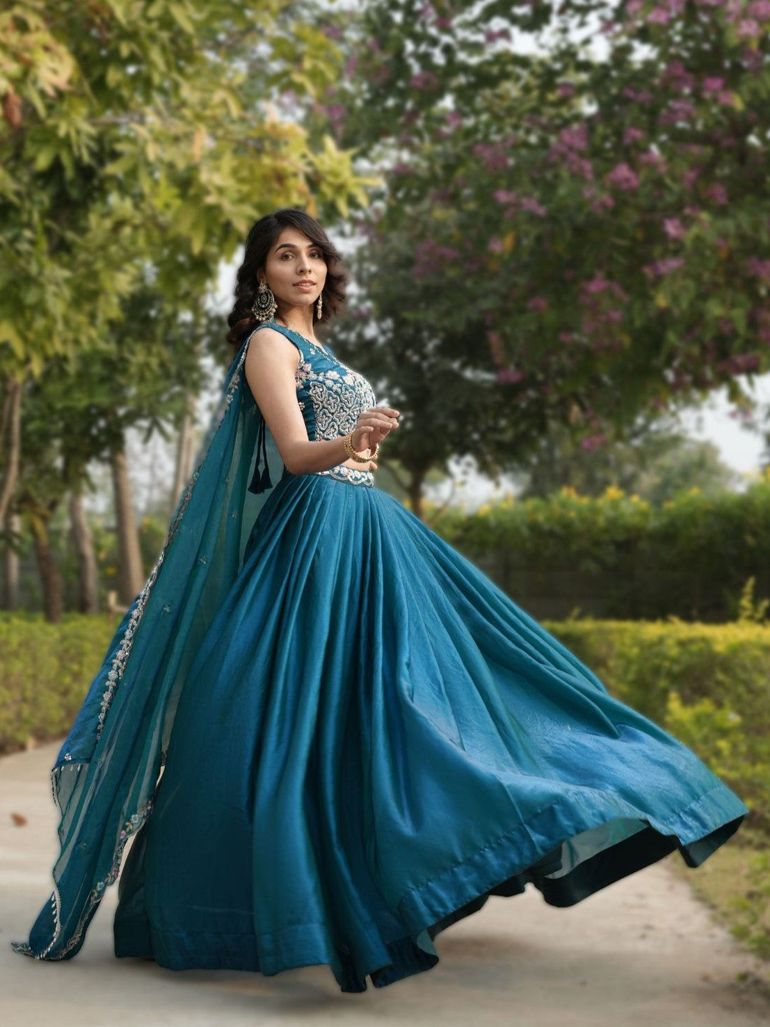 Attractive Blue Embroidered Silk Wedding Lehenga Choli