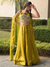 Marvelous Lamon Yellow Embroidered Silk Haldi Wear Lehenga Choli