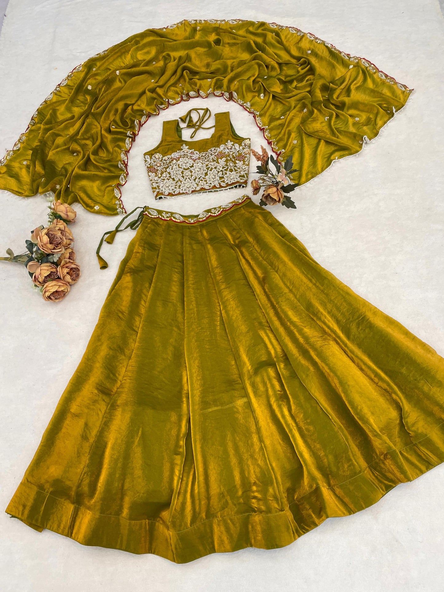 Marvelous Lamon Yellow Embroidered Silk Haldi Wear Lehenga Choli