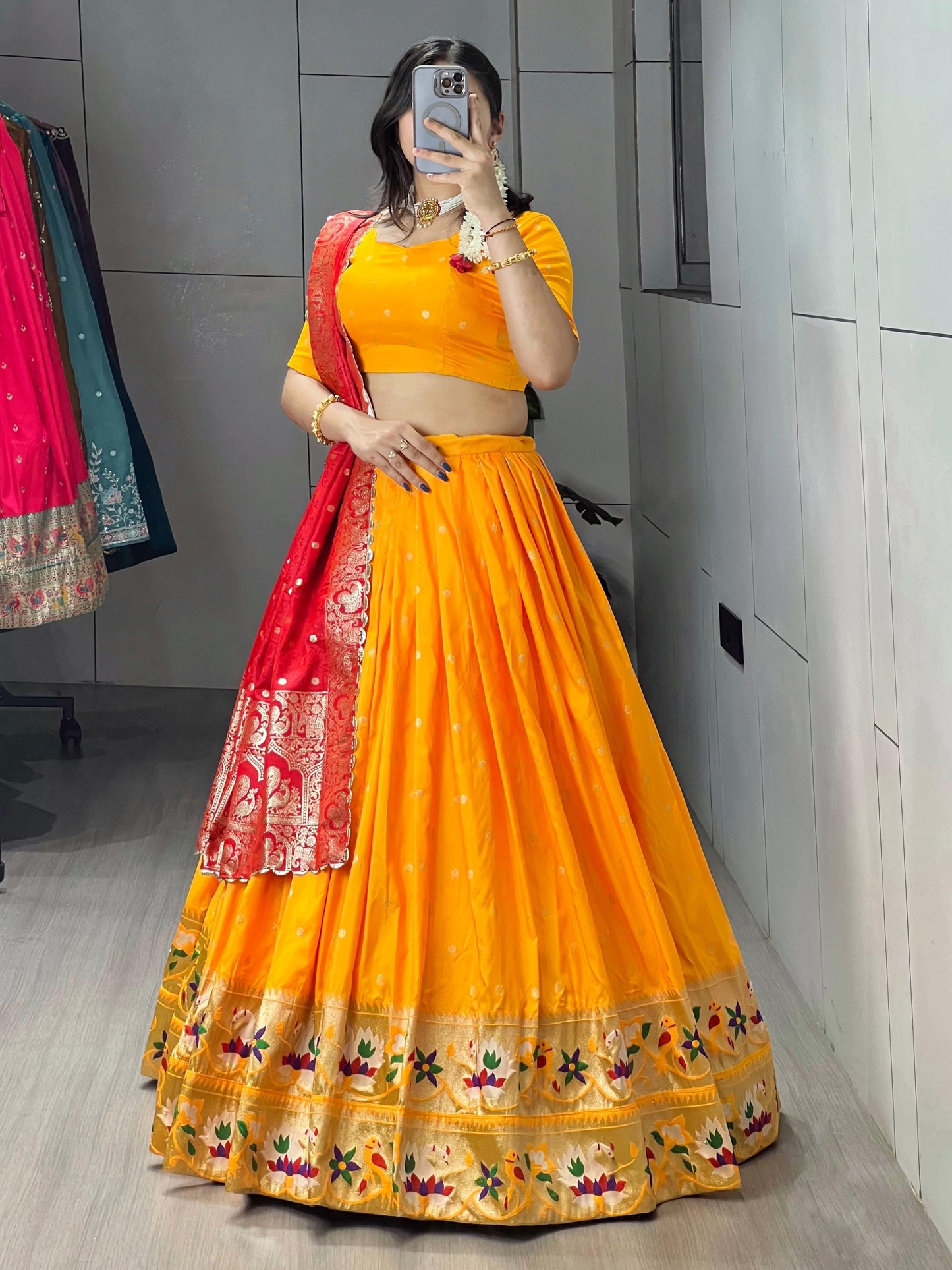 Marvelous Yellow Zari Weaving Silk Paithani Lehenga Choli