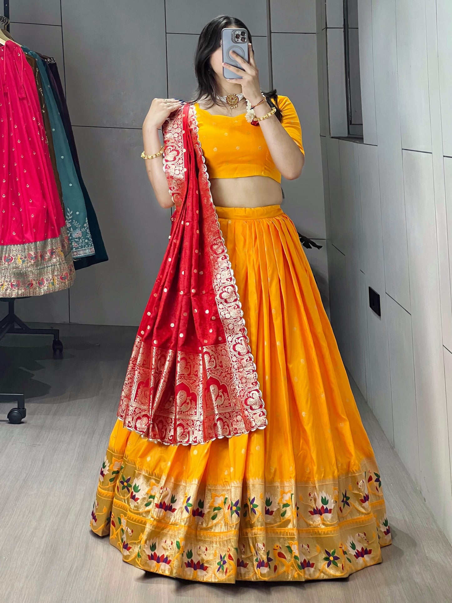 Marvelous Yellow Zari Weaving Silk Paithani Lehenga Choli