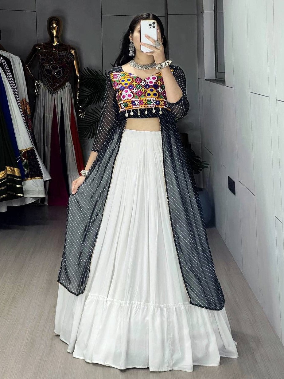 Fantastic Black & White Cotton Lehenga With Designer Choli