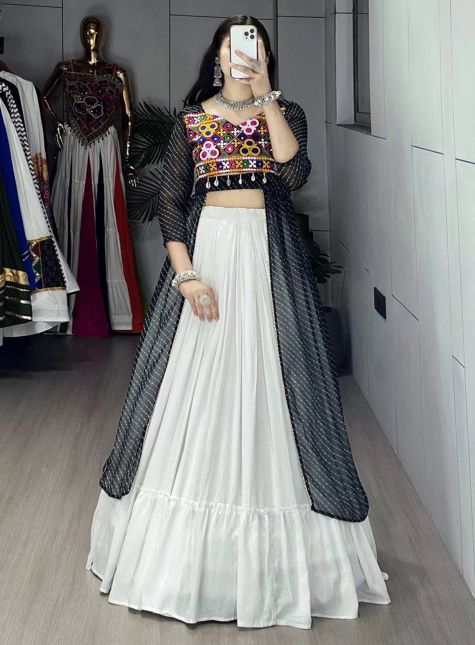 Fantastic Black & White Cotton Lehenga With Designer Choli