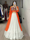 Graceful Orange & White Cotton Navratri Crop Top Lehenga