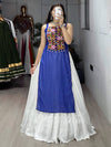 Stunning Blue & White Cotton Navratri Crop Top Lehenga