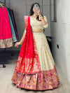 Attractive Cream Paithani Silk Lehenga With Red Dupatta