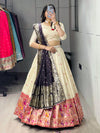 Pretty Cream Paithani Silk Lehenga With Dark Purple Dupatta