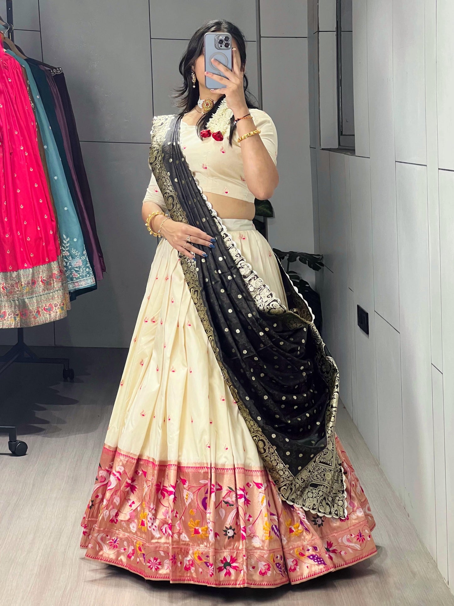 Fantastic Cream Paithani Silk Reception Lehenga Choli