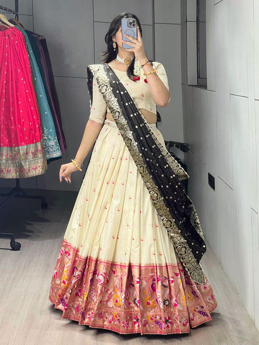 Fantastic Cream Paithani Silk Reception Lehenga Choli