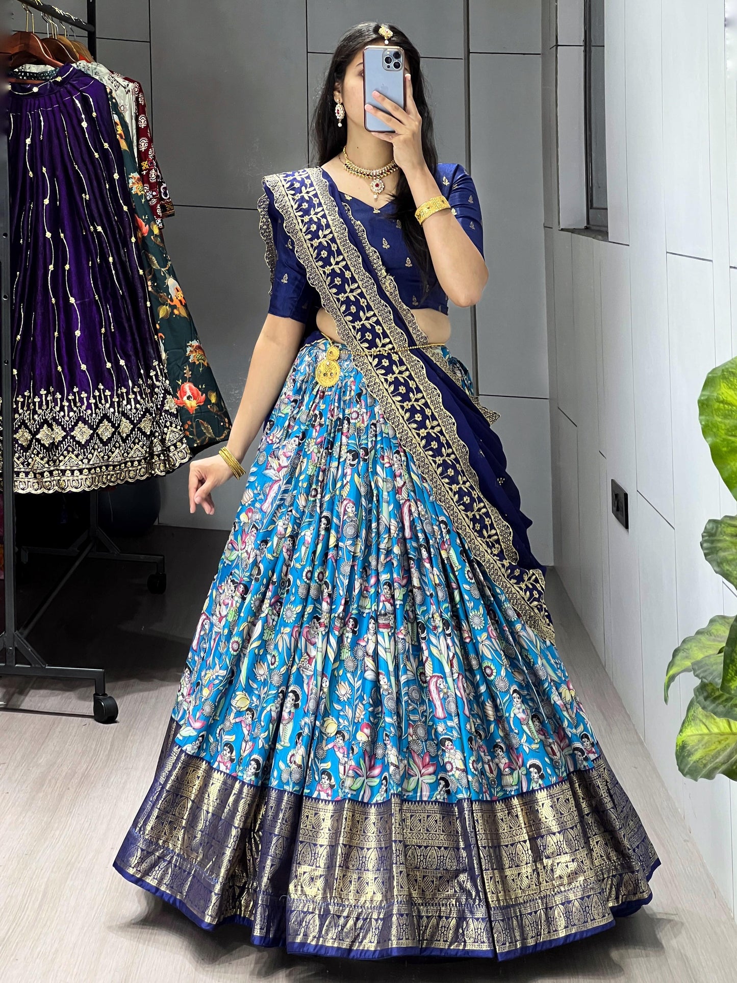 Attractive Blue Digital Printed Dola Silk Navratri Lehenga Choli