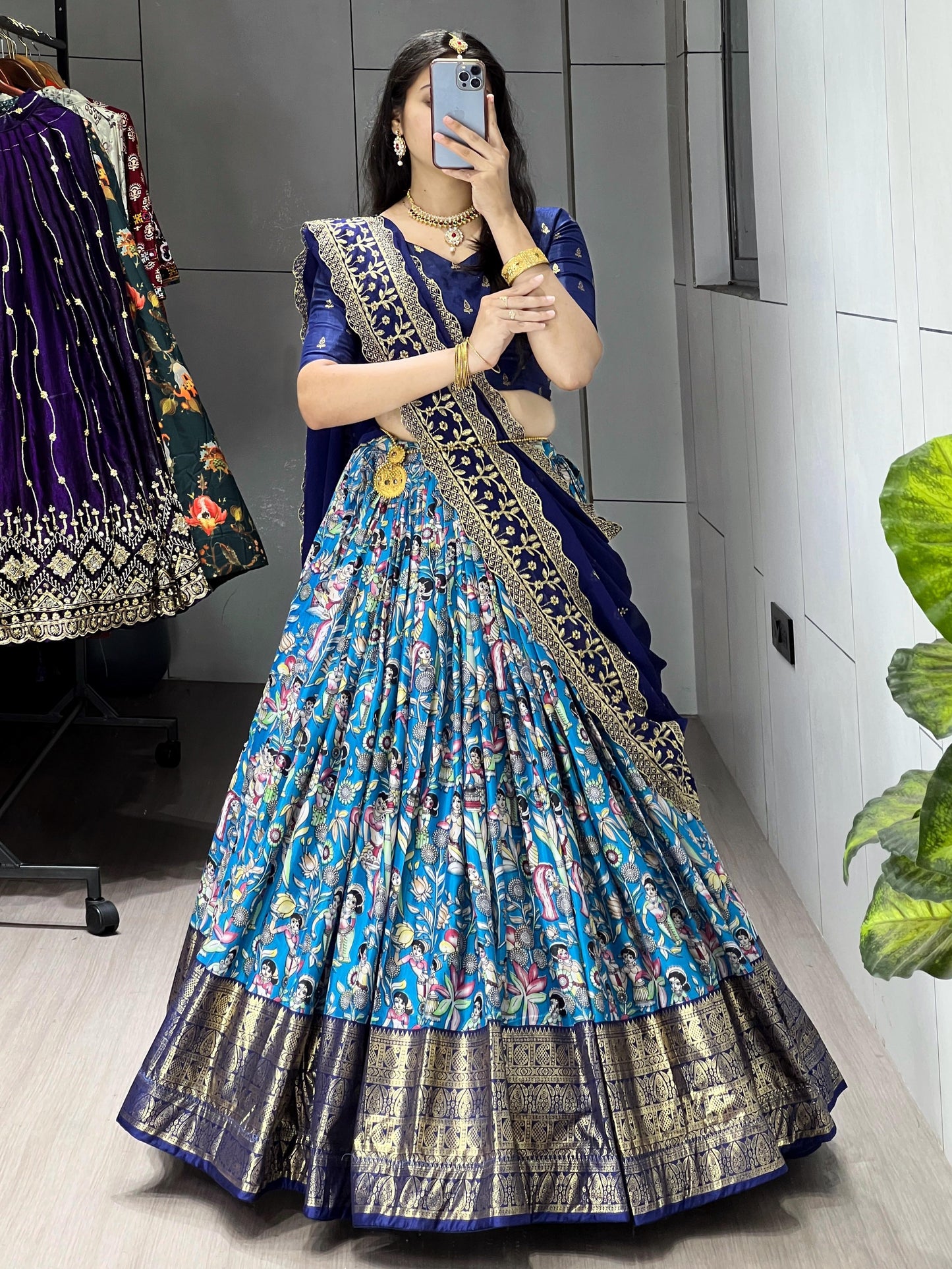 Attractive Blue Digital Printed Dola Silk Navratri Lehenga Choli
