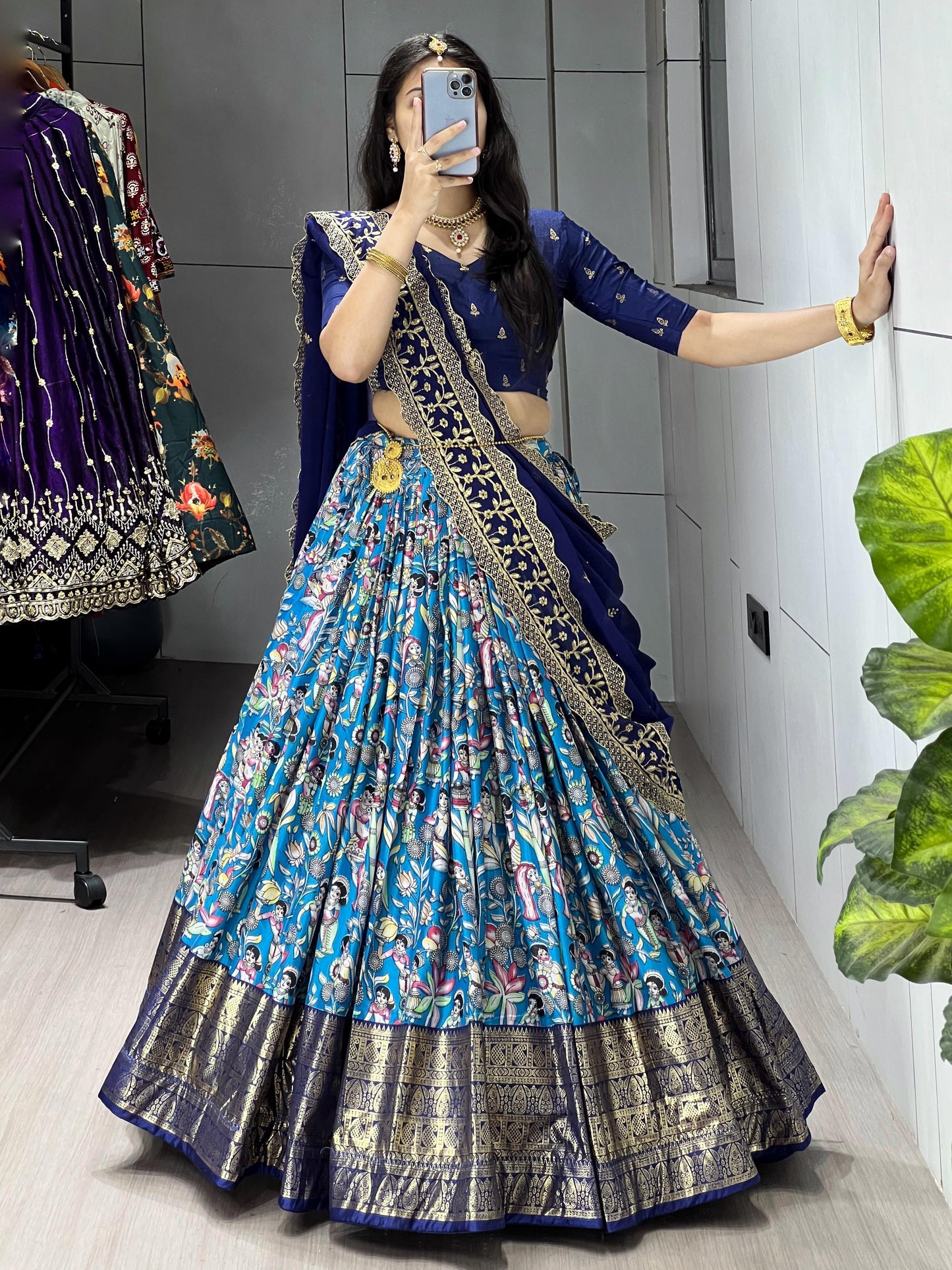 Attractive Blue Digital Printed Dola Silk Navratri Lehenga Choli