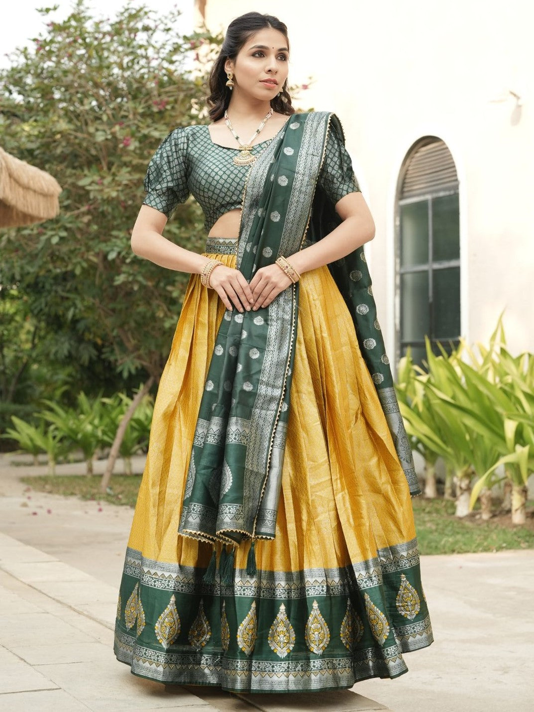 Beautiful Yellow Zari Weaving Kanchipuram Silk Lehenga Choli