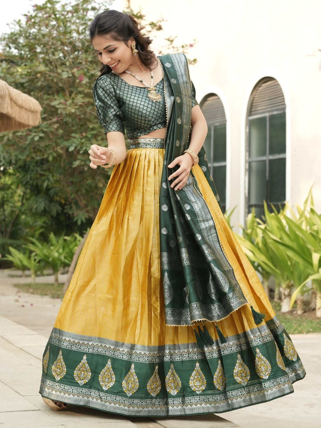 Beautiful Yellow Zari Weaving Kanchipuram Silk Lehenga Choli