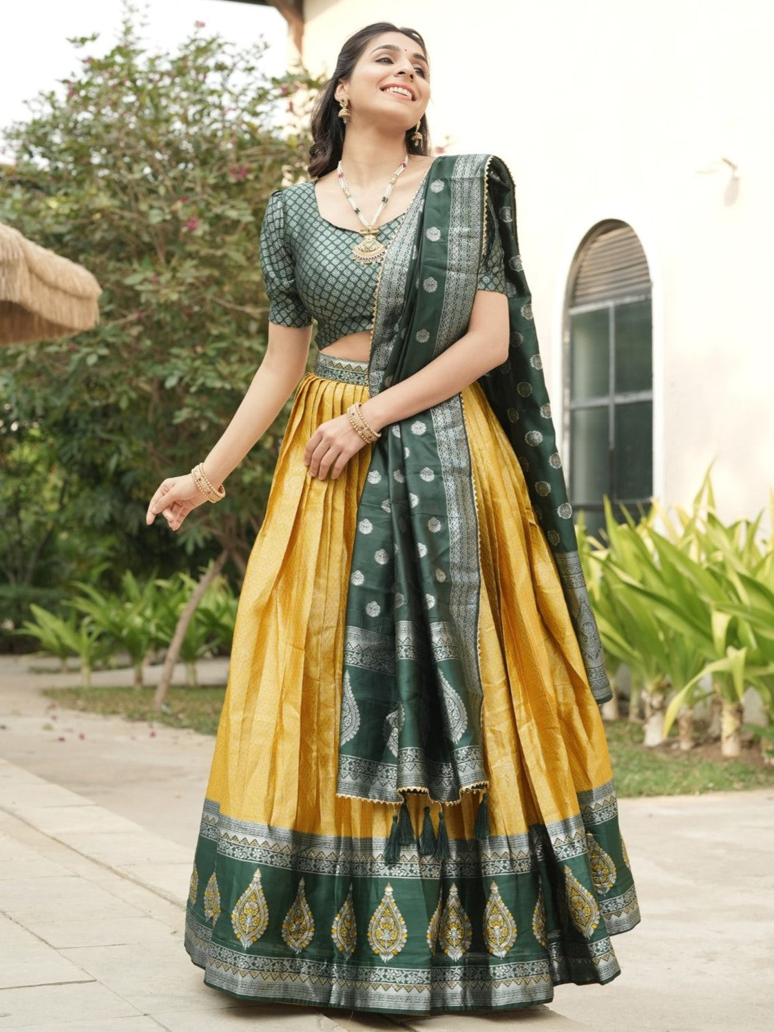 Beautiful Yellow Zari Weaving Kanchipuram Silk Lehenga Choli