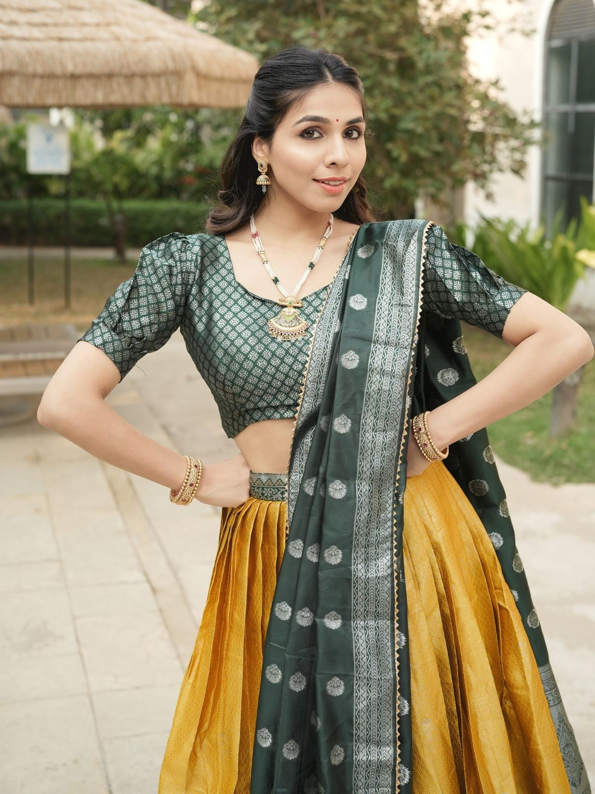Beautiful Yellow Zari Weaving Kanchipuram Silk Lehenga Choli