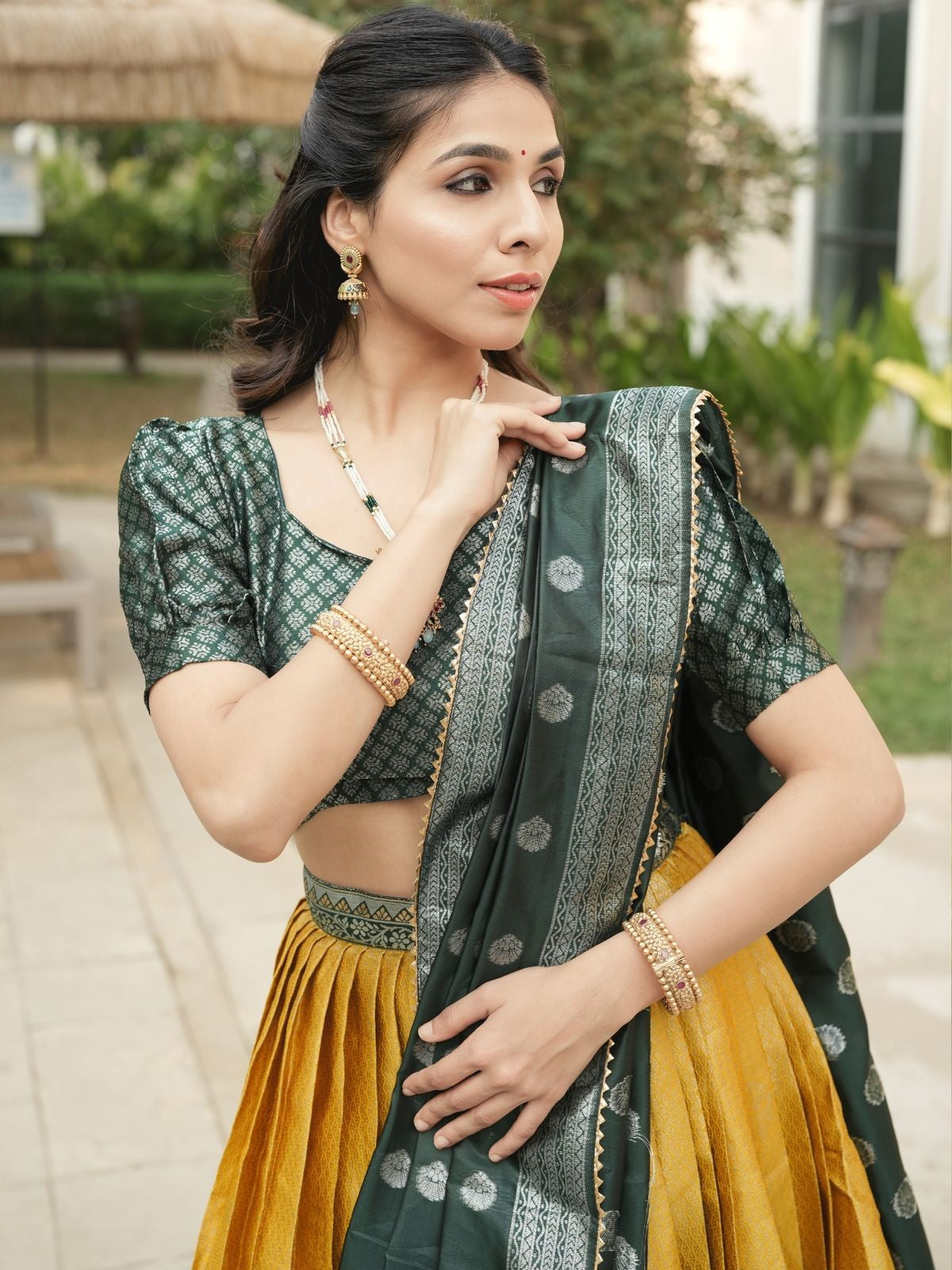 Beautiful Yellow Zari Weaving Kanchipuram Silk Lehenga Choli