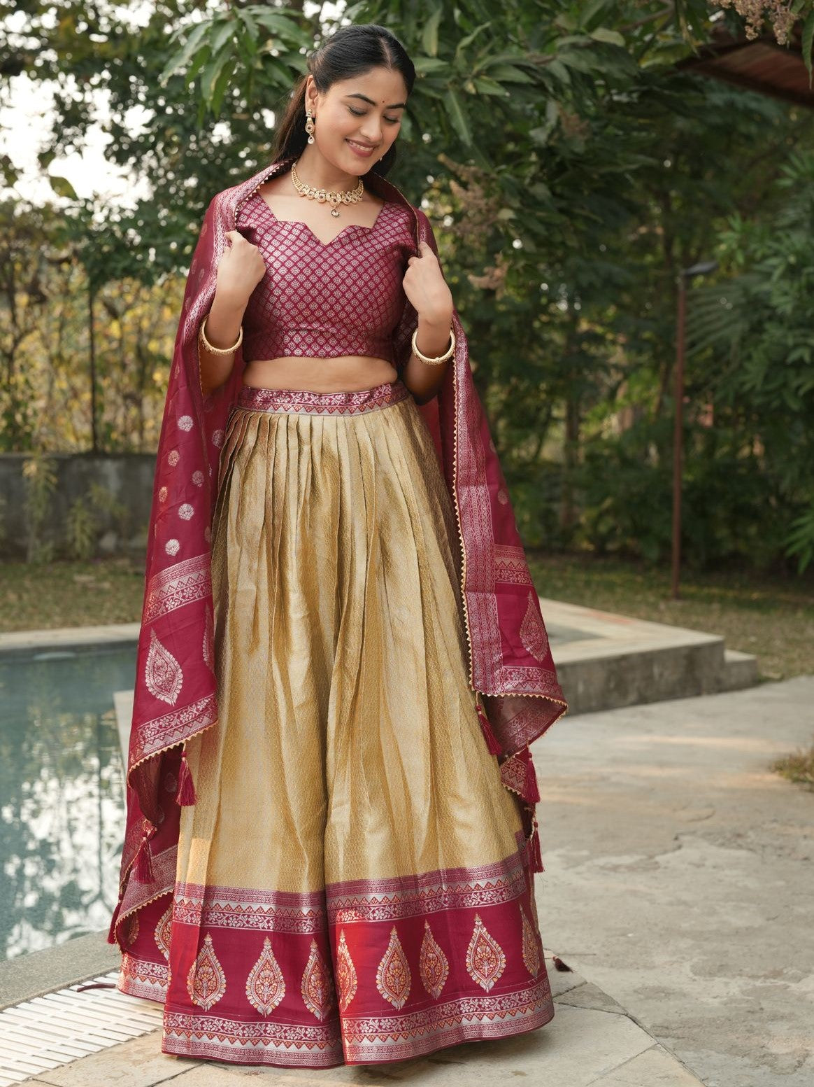 Fantastic Beige Zari Weaving Kanchipuram Silk Lehenga Choli