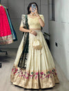 Attractive Cream Zari Weaving Paithani Silk Lehenga Choli