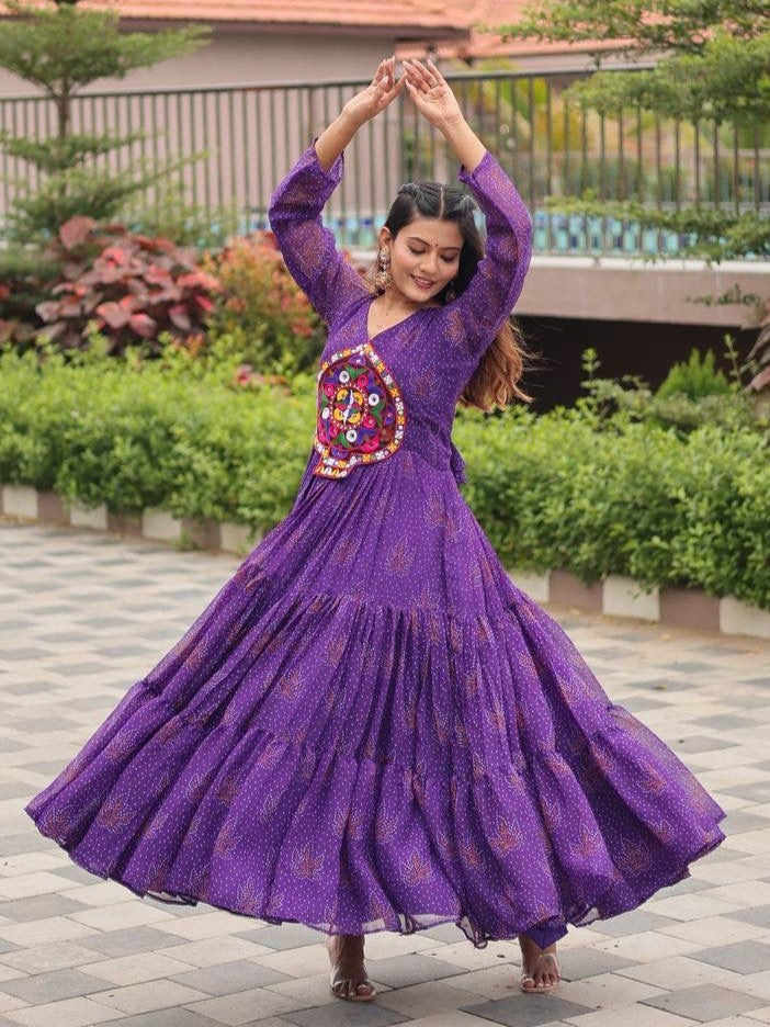 Enchanting Purple Gamthi Work Georgette Navratri Gown