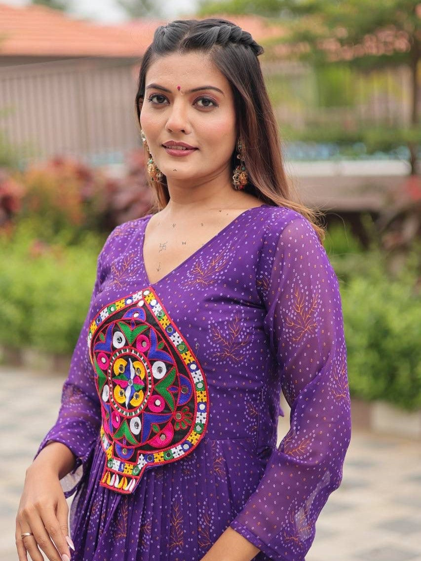 Enchanting Purple Gamthi Work Georgette Navratri Gown