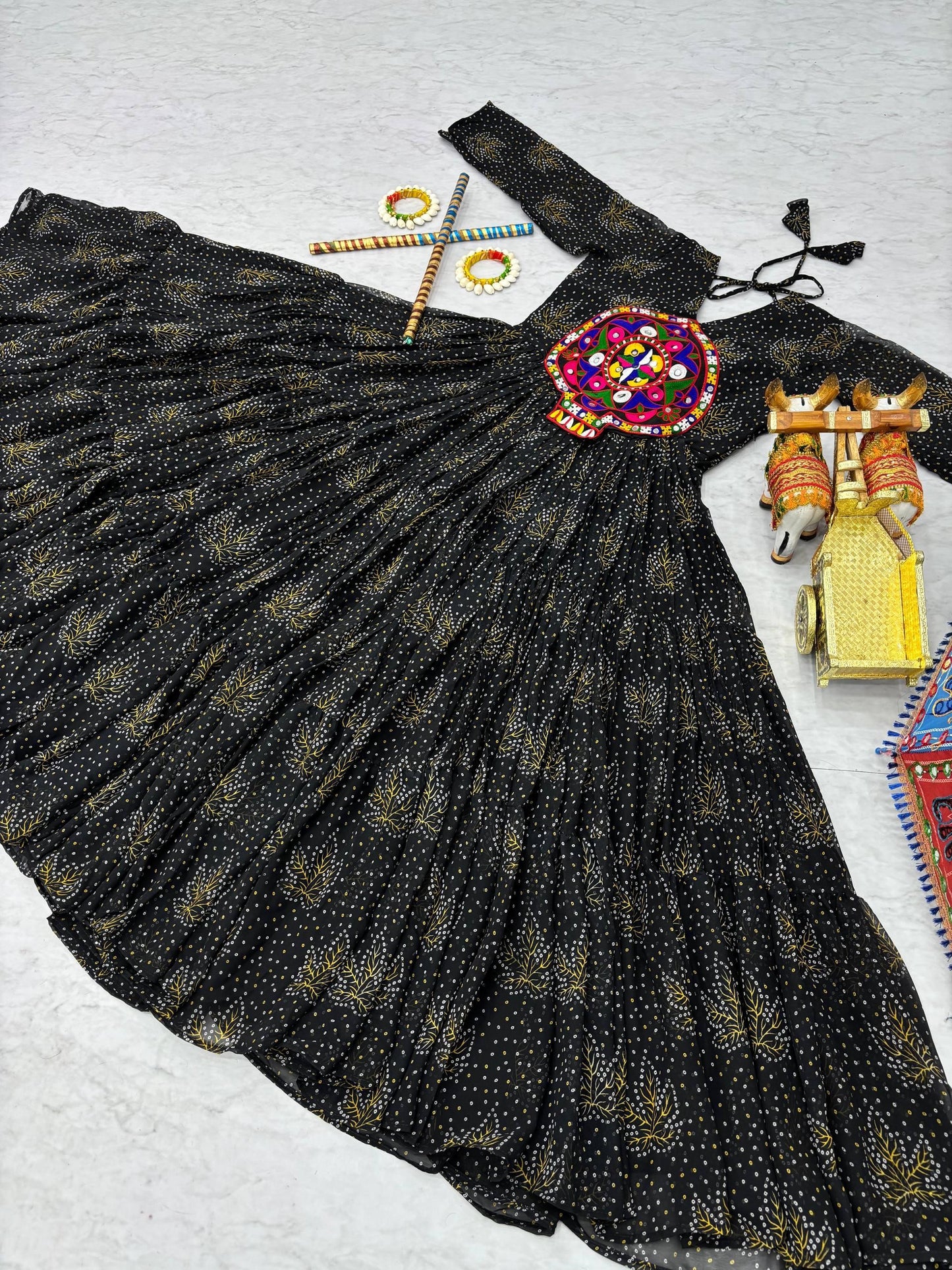 Lovely Black Bandhani Printed Georgette Navratri Gown