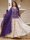 Marvelous Purple Thread Embroidery Chinon Lehenga With Top