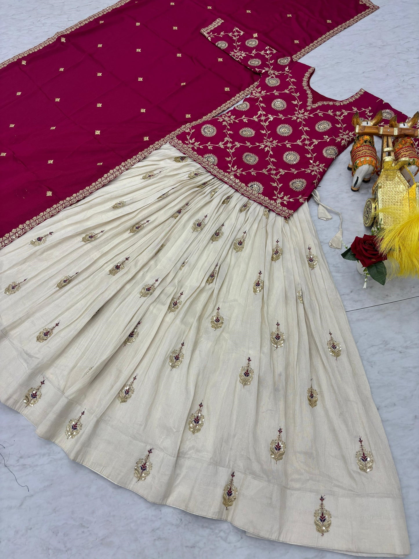 Marvelous Pink Sequins Work Chinon Lehenga With Top