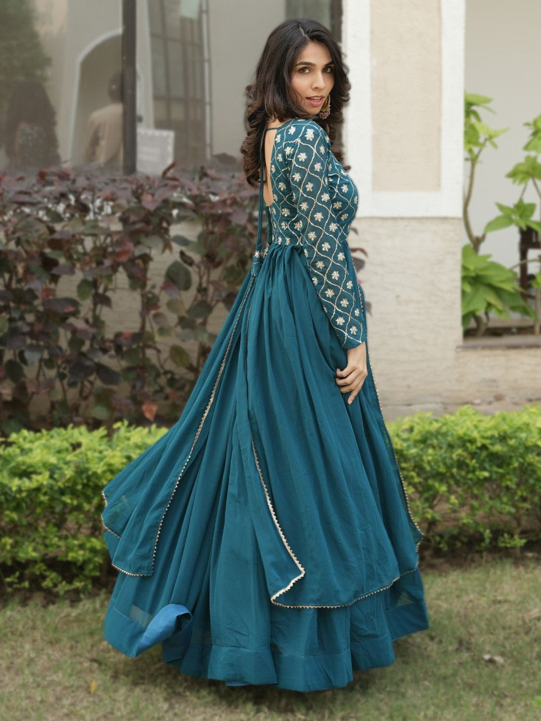 Spectacular Teal Blue Georgette Bridesmaid Co-ord Lehenga Set