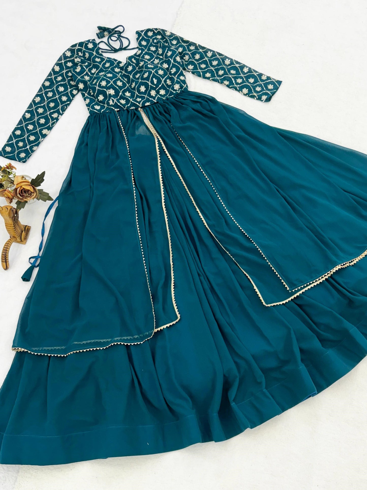 Spectacular Teal Blue Georgette Bridesmaid Co-ord Lehenga Set