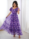 Alluring Purple Frilled Georgette Festival Wear Gown