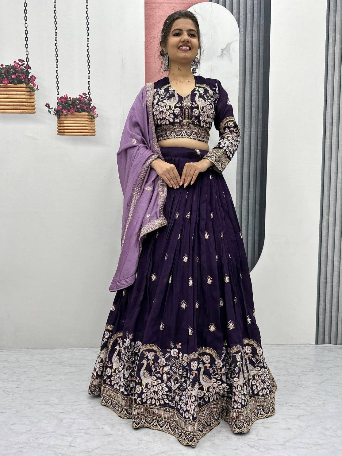 Attractive Purple Zari Work Silk Wedding Lehenga Choli