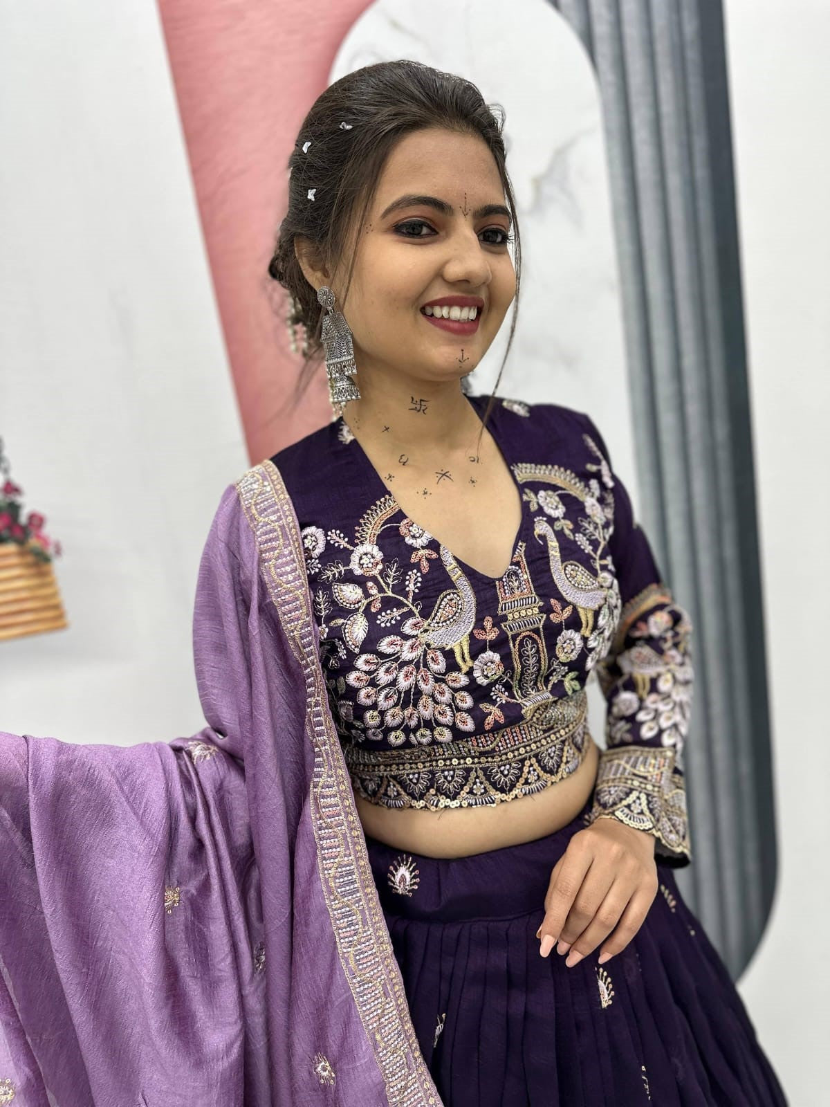 Attractive Purple Zari Work Silk Wedding Lehenga Choli