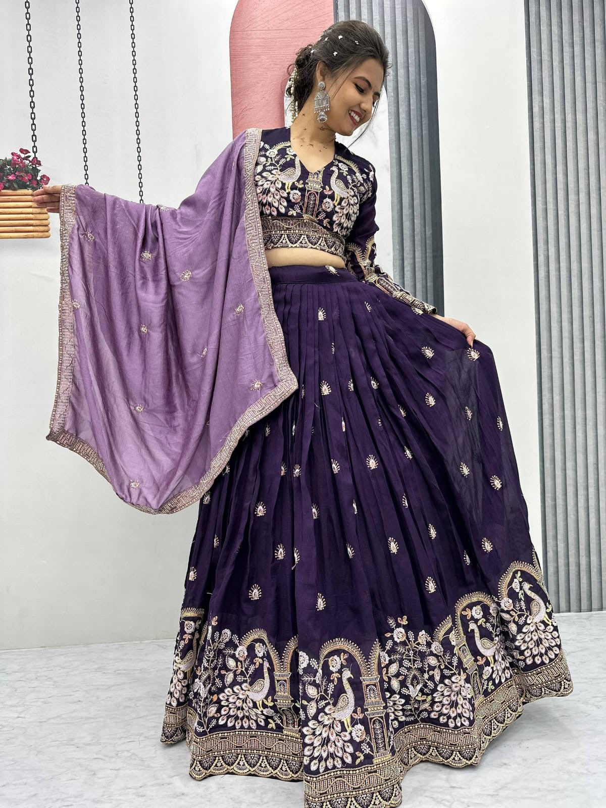 Attractive Purple Zari Work Silk Wedding Lehenga Choli