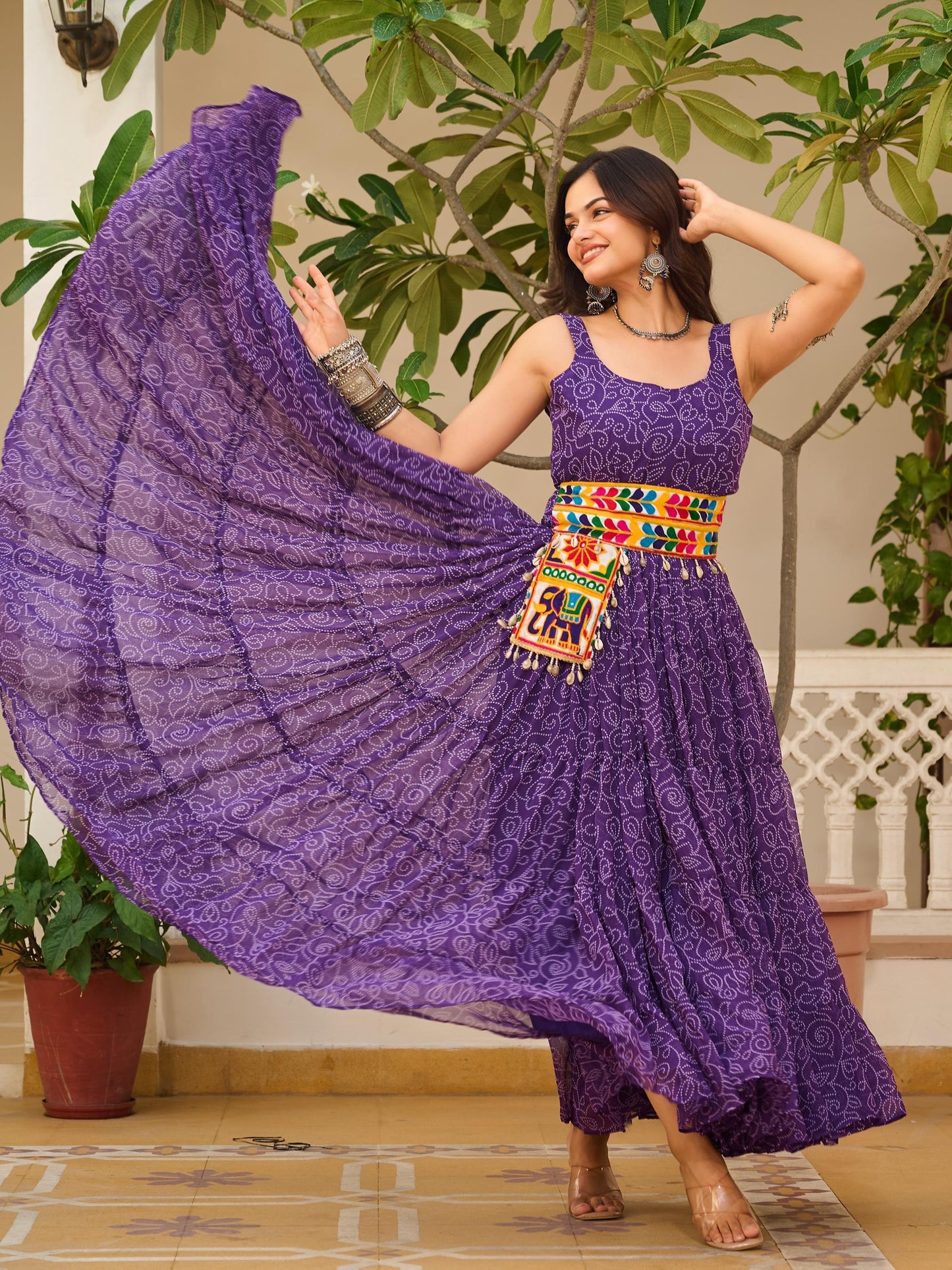 Astonishing Purple Gamthi Work Georgette Festival Gown