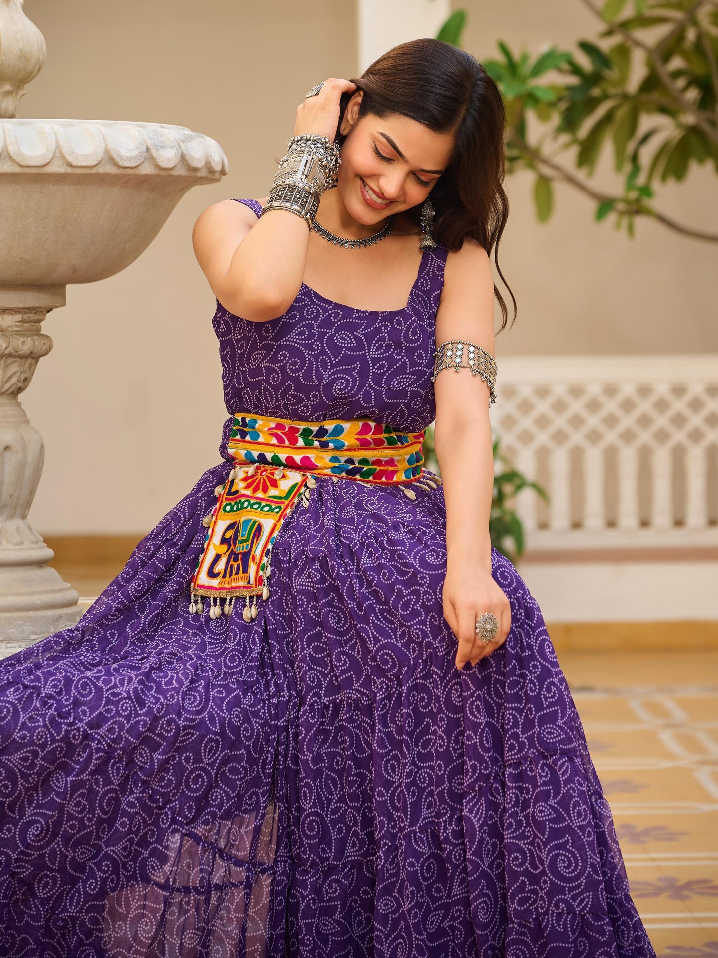 Astonishing Purple Gamthi Work Georgette Festival Gown