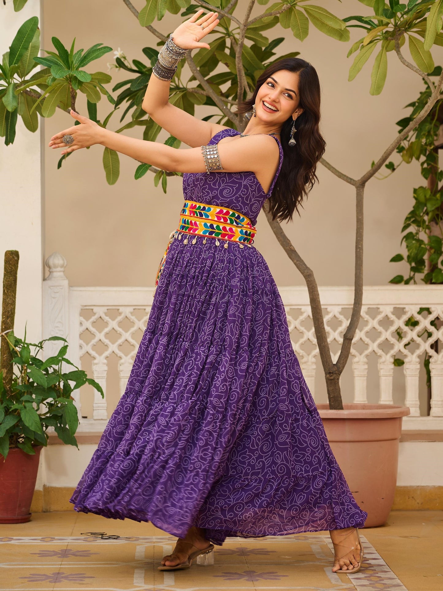 Astonishing Purple Gamthi Work Georgette Festival Gown