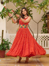 Spectacular Red Bandhani Printed Georgette Navratri Gown