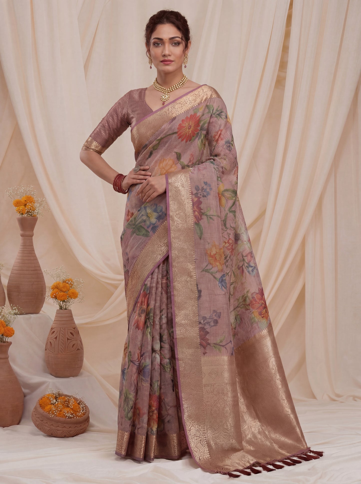 Enchanting Pink Zari Work Silk Reception Wear Saree