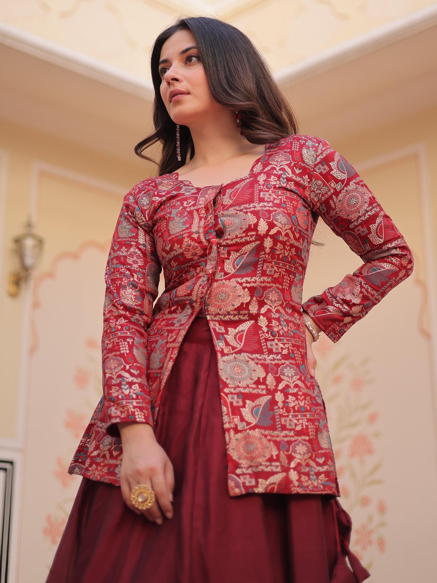Astonishing Maroon Silk Wedding Lehenga With Top