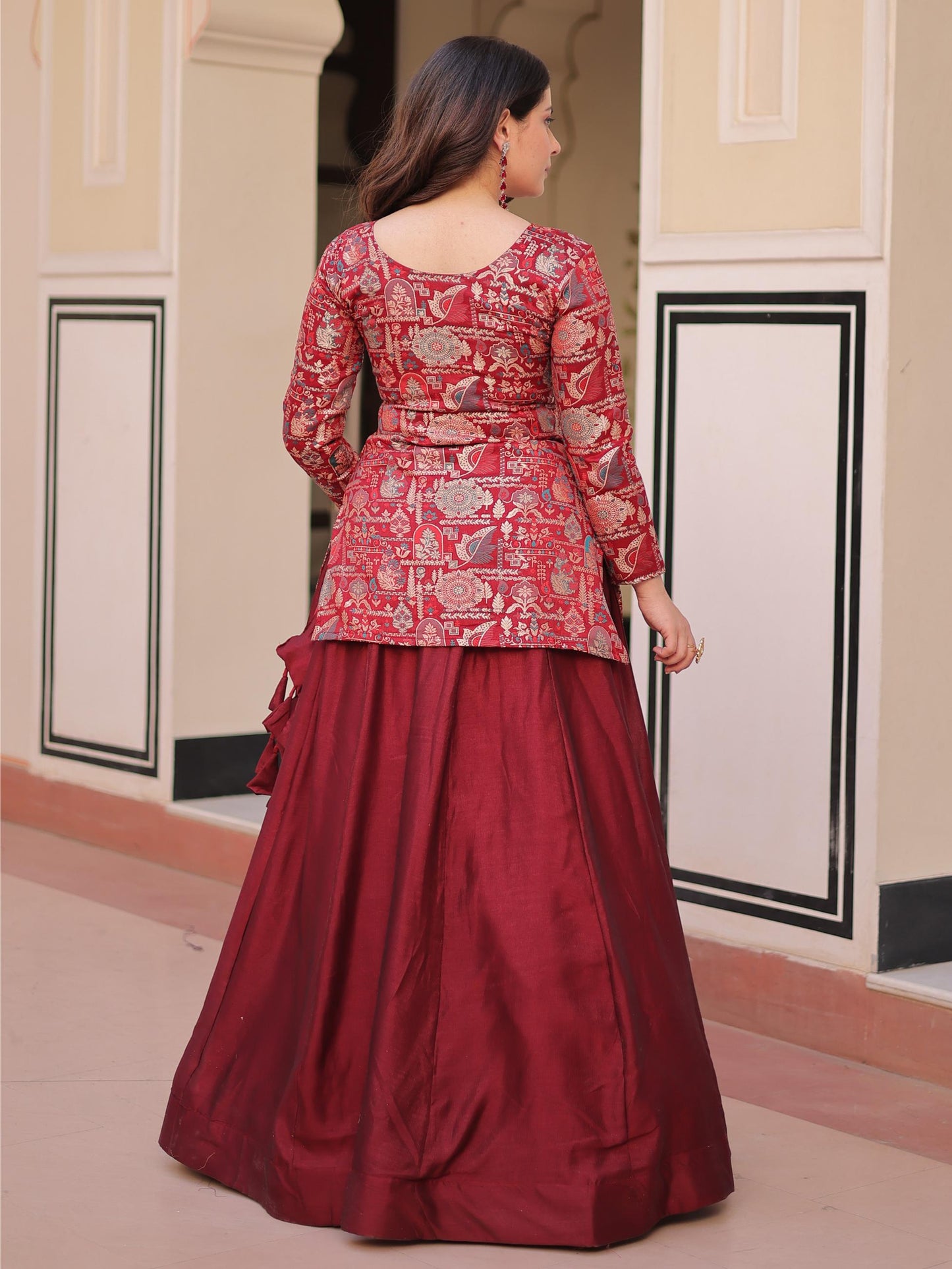Astonishing Maroon Silk Wedding Lehenga With Top