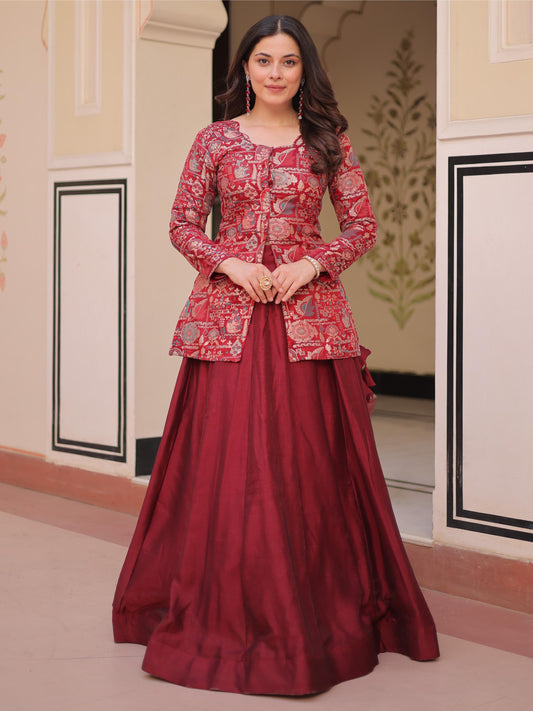 Astonishing Maroon Silk Wedding Lehenga With Top